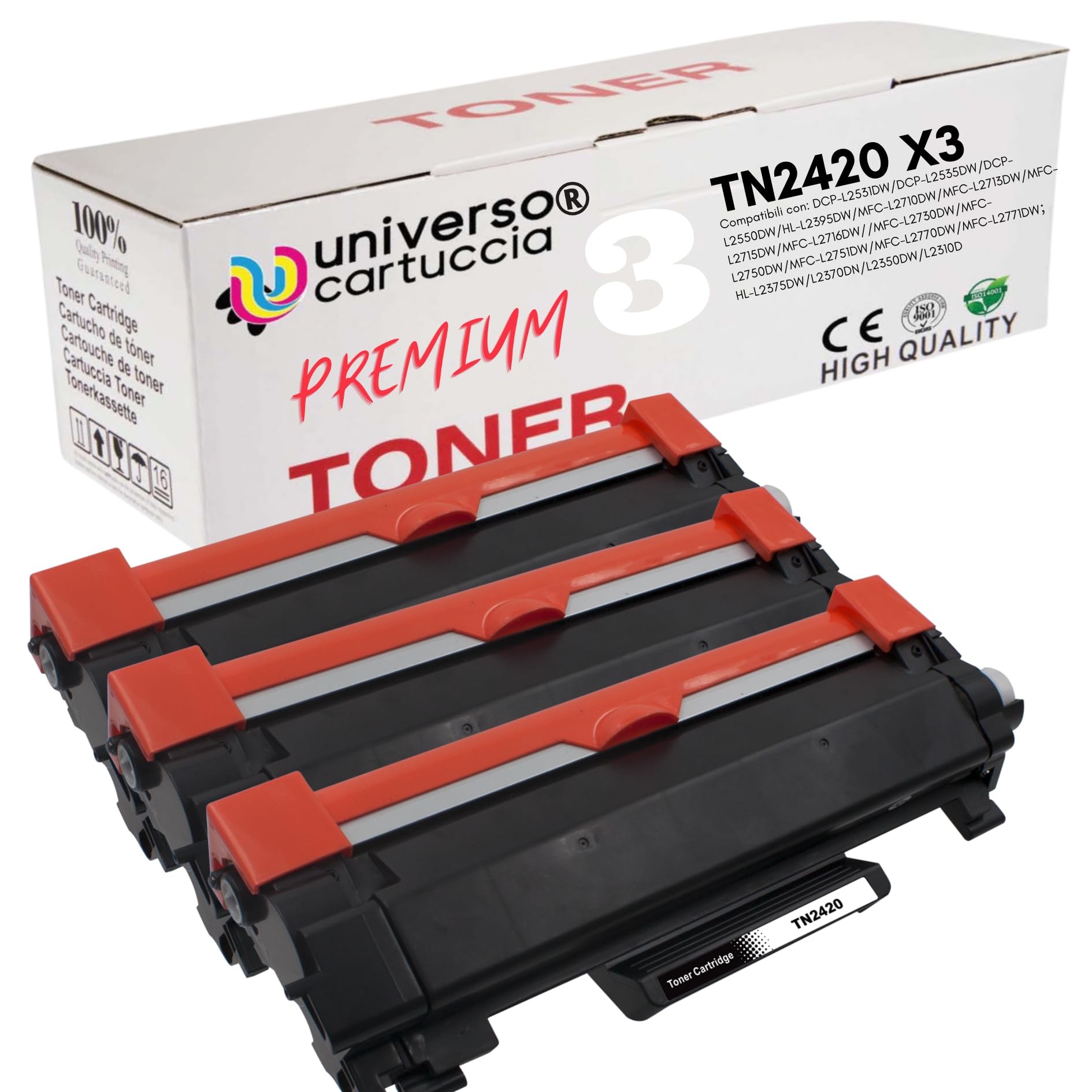 Kjøp 2 LEMERO Compatible Brother TN-2420 TN2420 TN2410 Cartouches de toner [avec puce] pour HL-L2310D HL-L2350DN HL-L2370DN HL-L2375DW | Norge