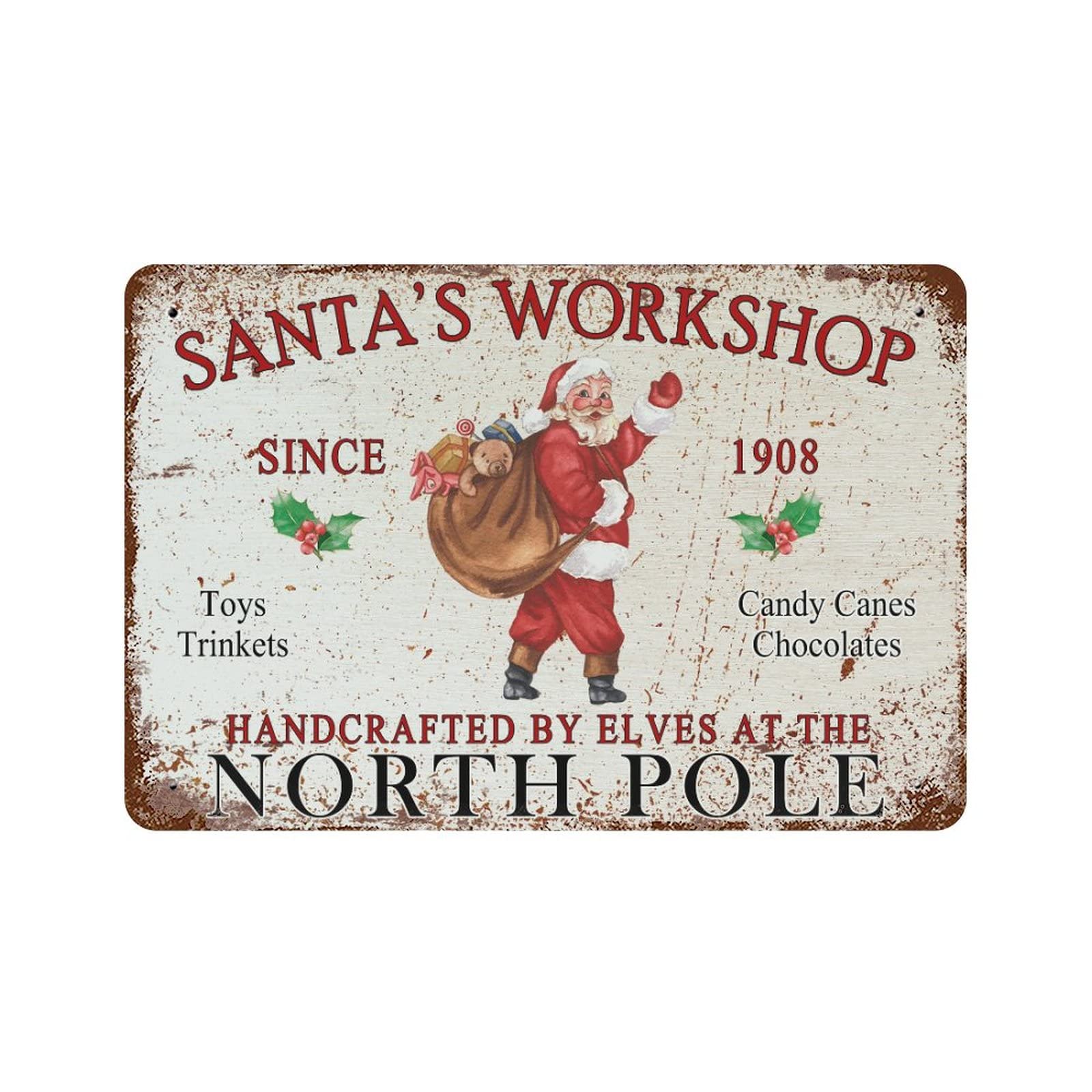 Plaque en métal de Noël Santa's Workshop grand panneau métallique rétro