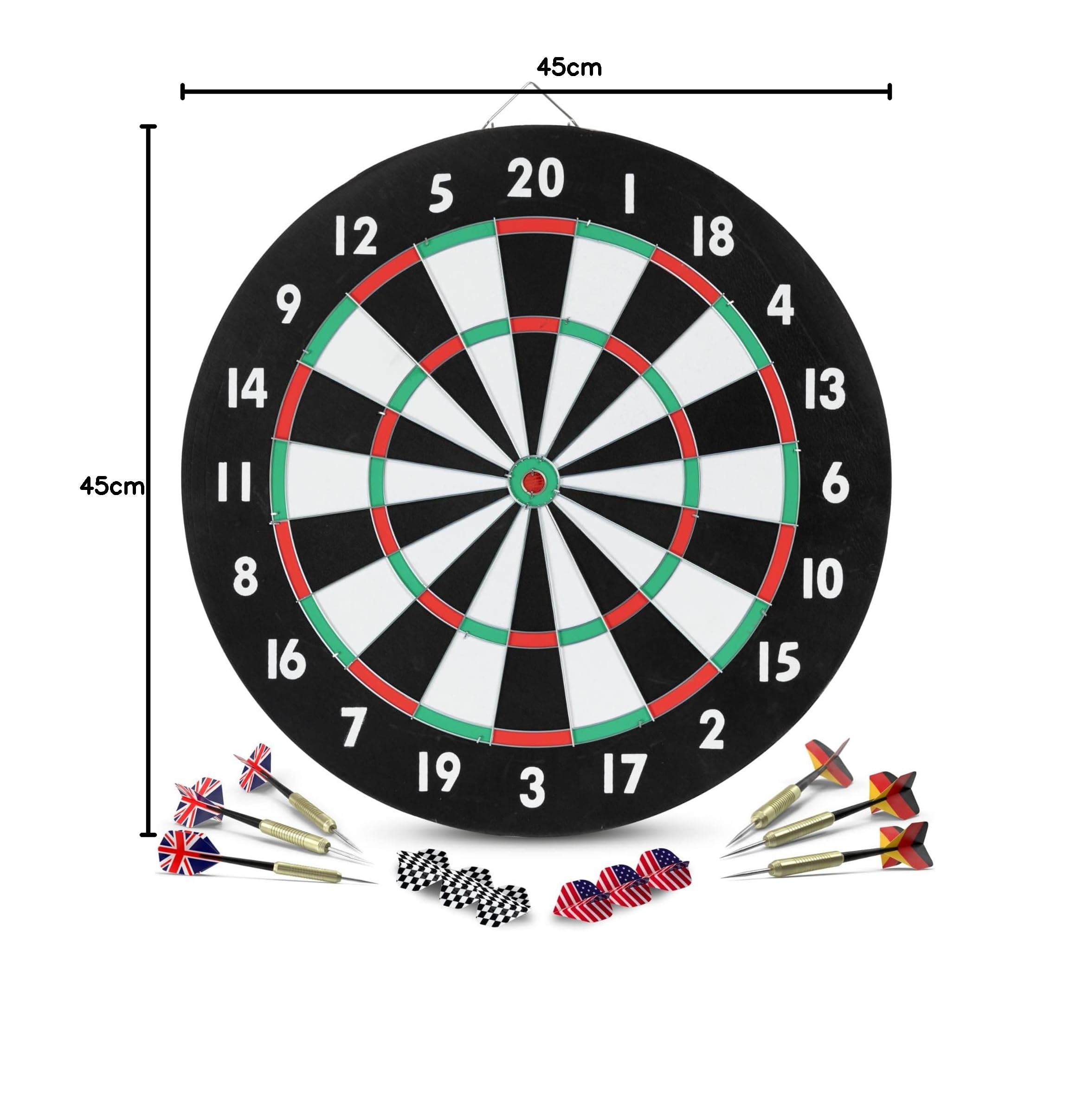 Stagecaptain DBP-1810 BullsEye Bersaglio da Freccette in Carta con 6 Freccette e 4 Set di Flights - Bersaglio Steeldart Doppia Faccia per Principianti in Paper Board