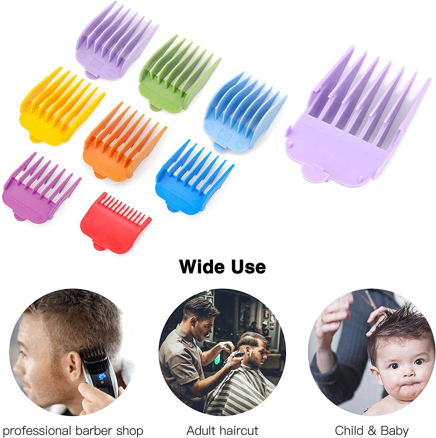 Professional Hair Clipper Guide Combs, 8 Sets 8 Color Combs for Hair Clippers/Trimmers–8 Cutting Lengths from 1/8”to 1” fits for all Wahl Clippers