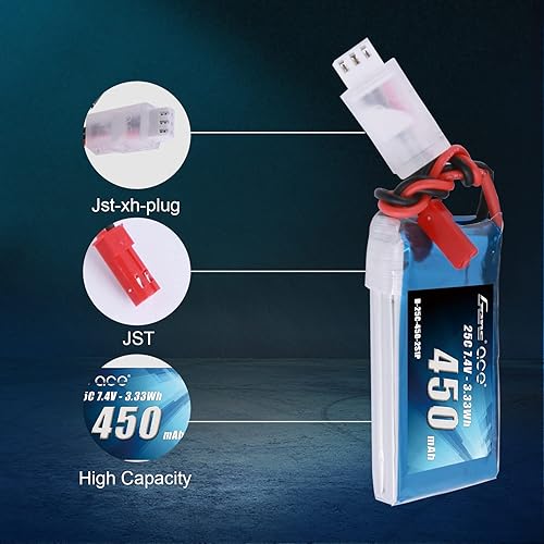 Miniatura 3 de Gens ace 7.4V 450mAh 2S LiPo Batería 25C50C con JST Plug para Emax Babyhawk RC Heli 250 Helicóptero Pequeño Avión Micro FPV Racing Drone Quadcopter