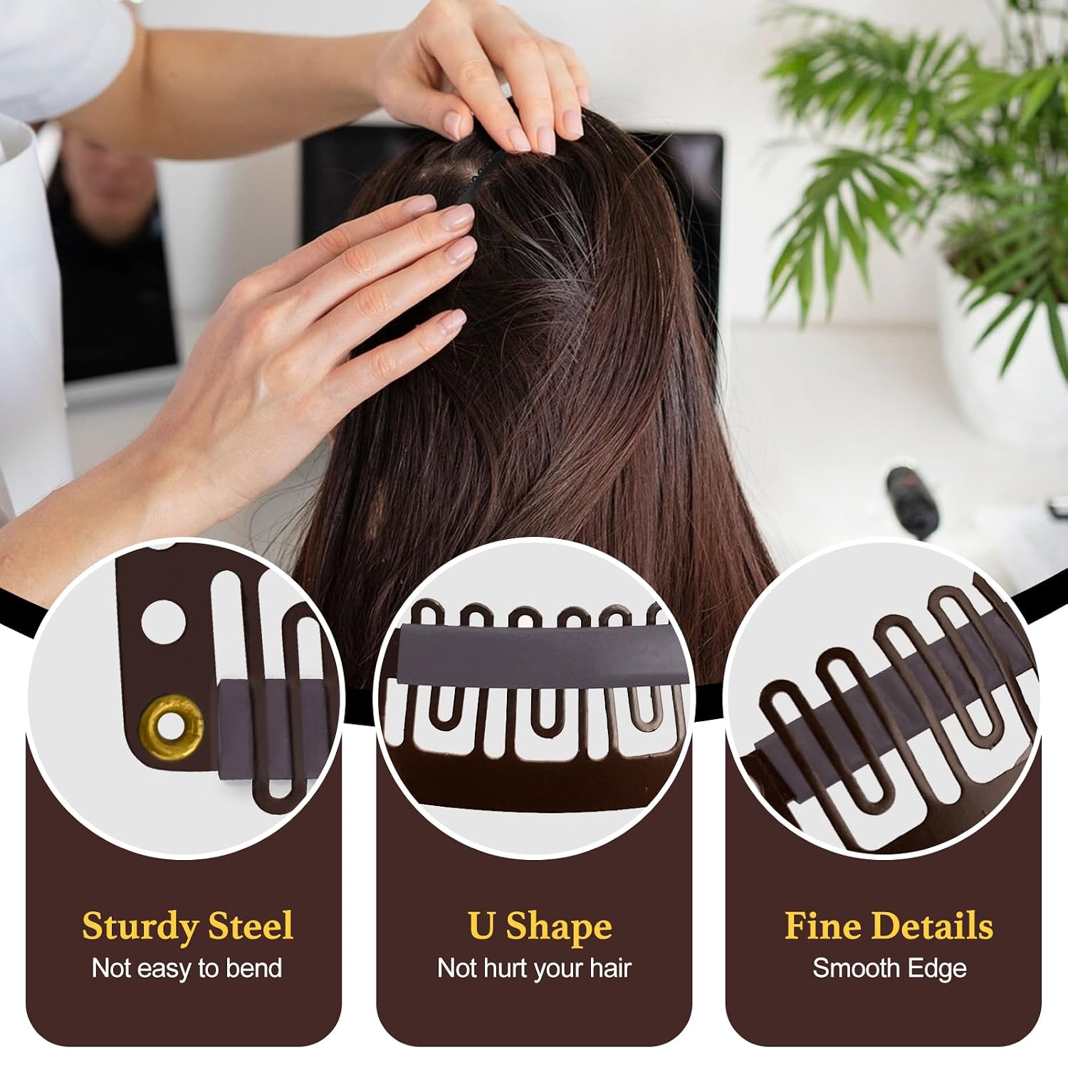 25Pcs Hairpieces Snap Clips U Shape Wig Clips for Hair Extensions Making Wig Accessories Set Tools (Brown) thumbnail