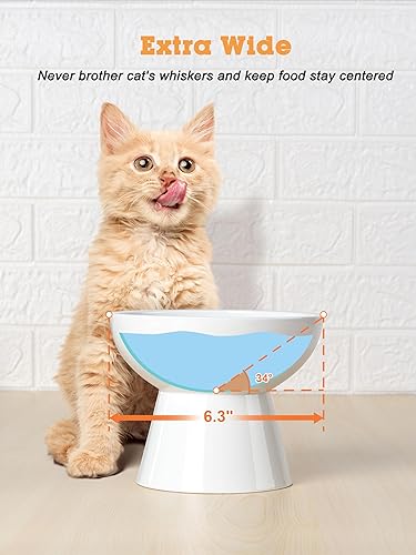 Miniatura 6 de LoeJan Juego de cuencos elevados de comida y agua para gatos, cuencos de cerámica extra anchos y elevados, comedero a presión antivómitos para gatos