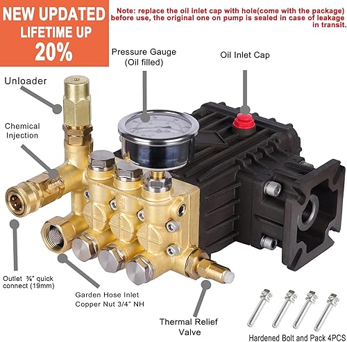 Miniatura 2 de 3000 PSI 3.5 GPM Kit de bomba de lavado a presión de repuesto de émbolo triple horizontal de 34 pulgadas de eje hueco de 34 pulgadas, bomba de