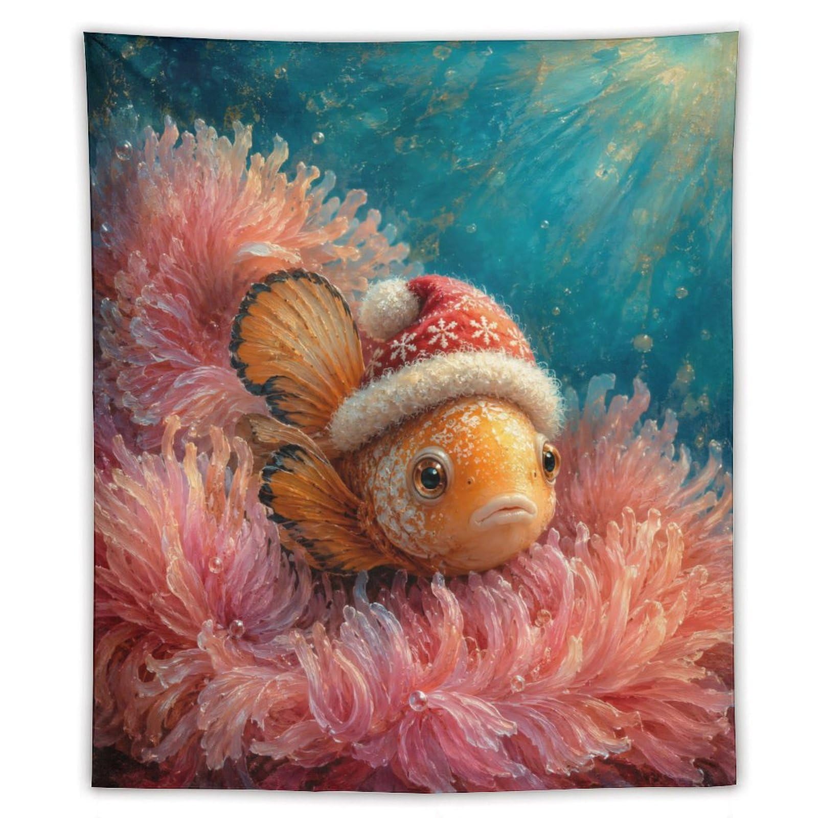 H3B8U2Y5 Clownfish Pink Anemone Wall Tapestry, Coral Reef Fish