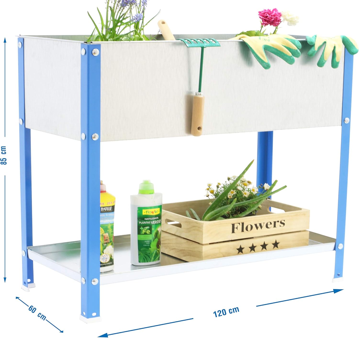Huerto urbano alto Urban Garden Top Azul/Galvanizado Simonrack 850x1200x600 mms - Huerto - Huerto en casa - macetero metálica 200 Kgs de capacidad