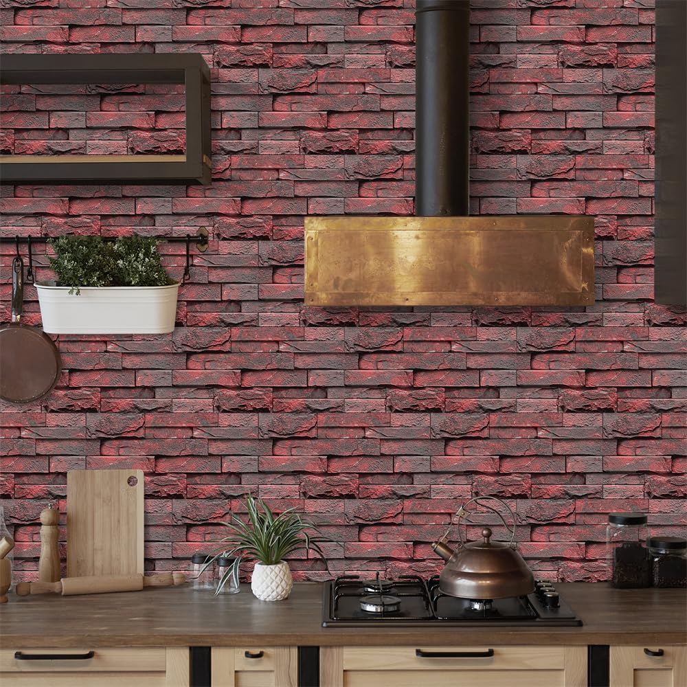 Naklejki na płytki z eleganckimi czerwonymi cegłami naklejki na płytki PCV na ściany, podłogi i kuchnie, wodoodporne, łatwe do zastosowania, 15 x 30 cm/12 szt.