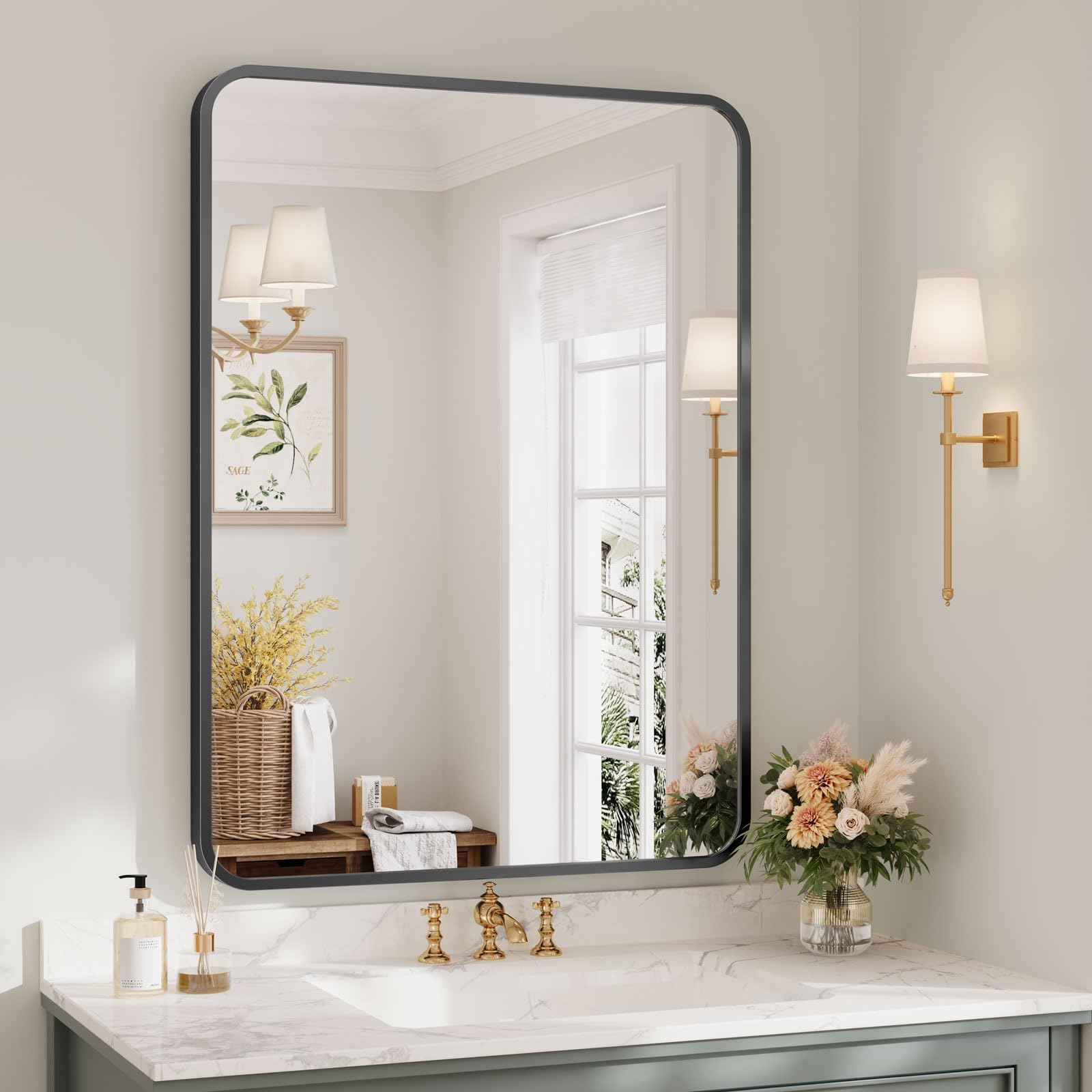 Dripex Espejo de Pared con Marco Negro, Espejo de Pared Decorativo, para Comedor Salón Pasillo Recibidor y Baño, 55x75 cm