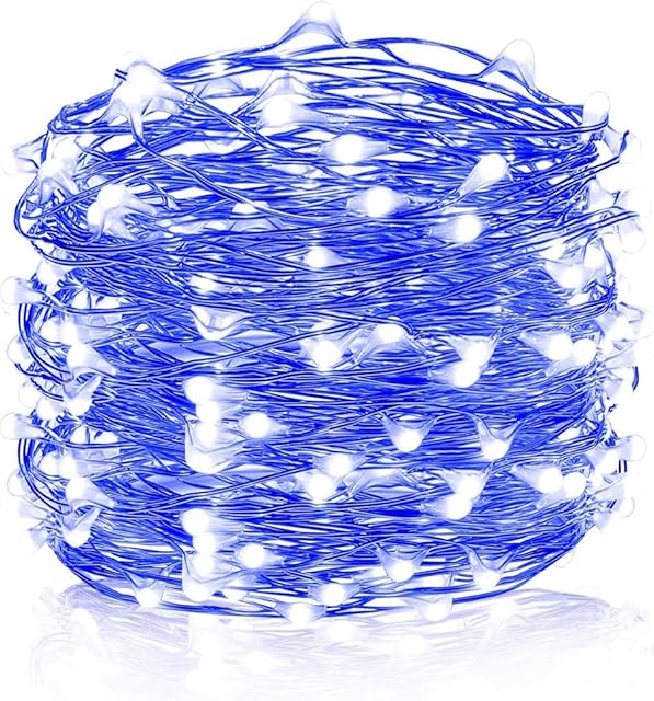 AAN LED Fairy Lights Battery Operated 8 Modes 100 LEDs 10M/32Ft. String Lights Copper Wire Waterproof for Jars, Christmas Tree, Birthday Party, Outdoor/Indoor Decor, Wedding Party Bedroom Decor, Blue
