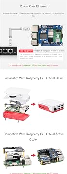 Fits Raspberry Pi 5 PoE HAT (H) - 5V 5A Output IEEE 802.3af/at Compliant Power Over Ethernet HAT for Pi 5/CM5 Compact Design Compatible with Official Case & Active Cooler