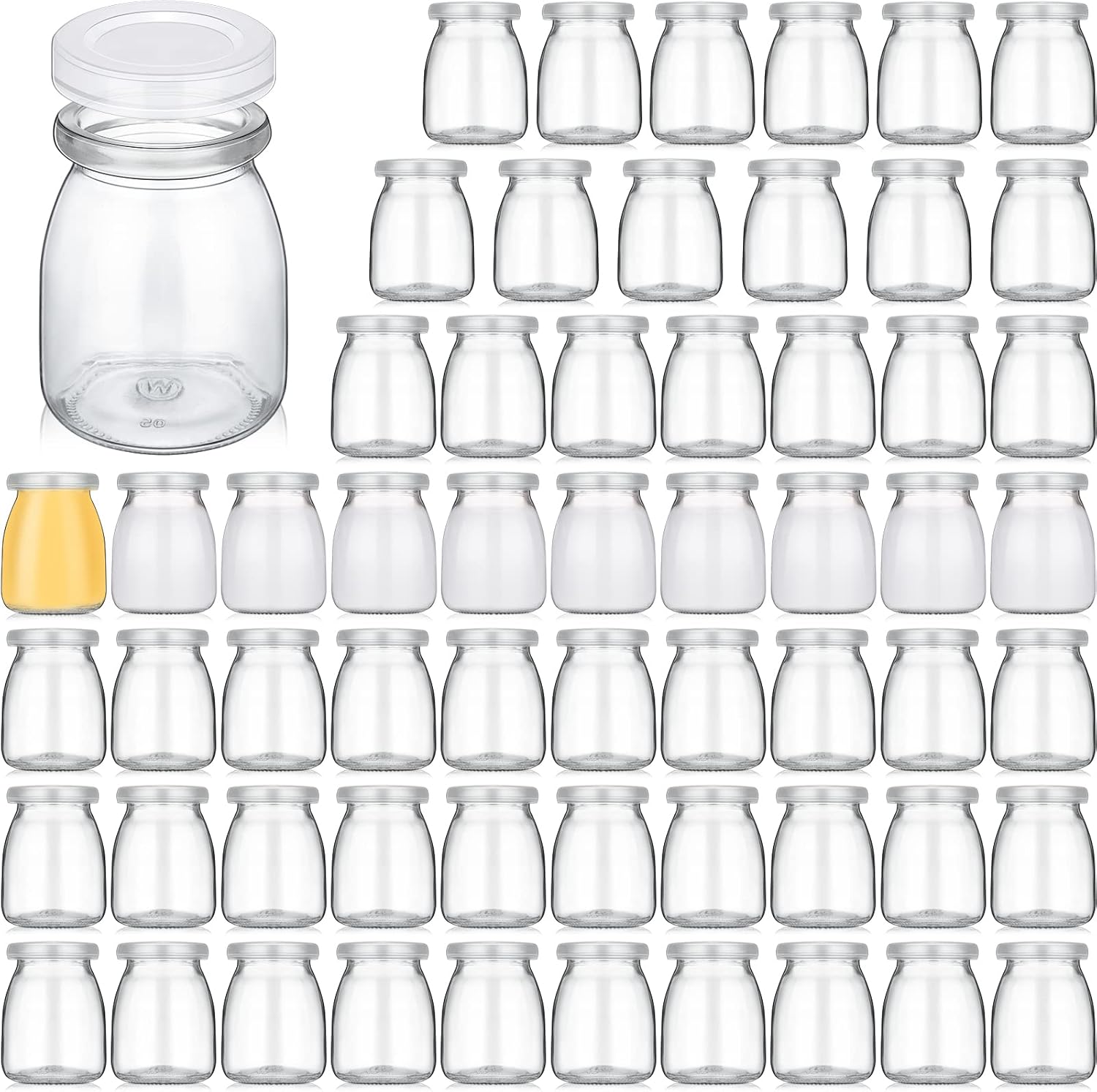 Mifoci 60 Pcs 5oz Mini Glass Jars with PE Lids Clear Yogurt