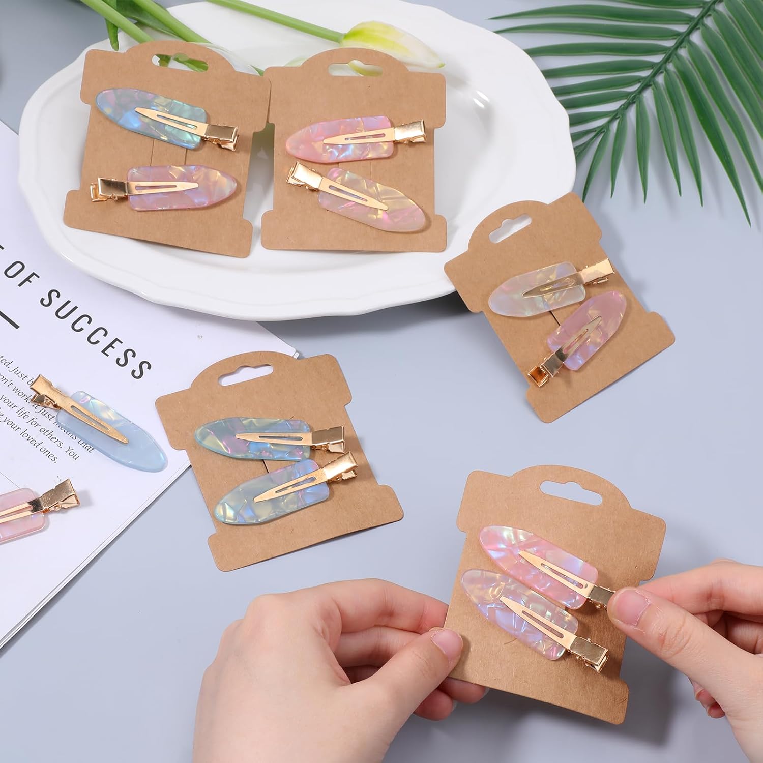 Hair Clip Display Cards 100 Pcs Bow Cards for Display Rectangle Hair Bow Display-Cards White Cardboard Barrettes Clip Holder Card for Barrettes Jewelry Organizing Displays 3.54x3.1 Inches
