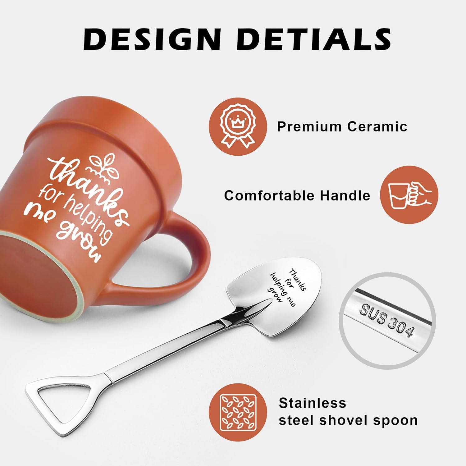 Teacher Appreciation Gifts, Funny Novelty Mug with Shovel Spoon, Back to School Gardening Garden Gifts for Teacher Mom, Thanks for Helping Me Grow - Image 2