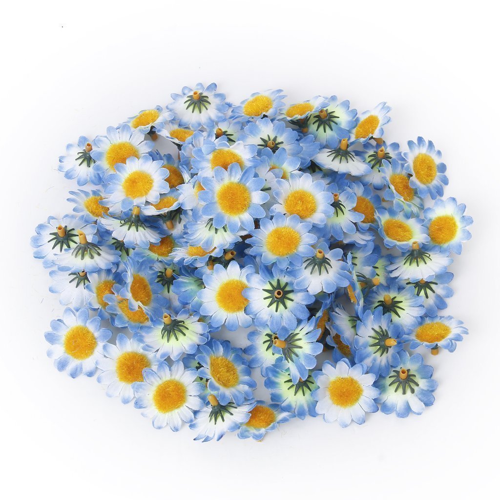 HugeStore 100 Pcs Artificial Gerbera Daisy Flower Sunflower Heads for DIY Wedding Party Decor Blue