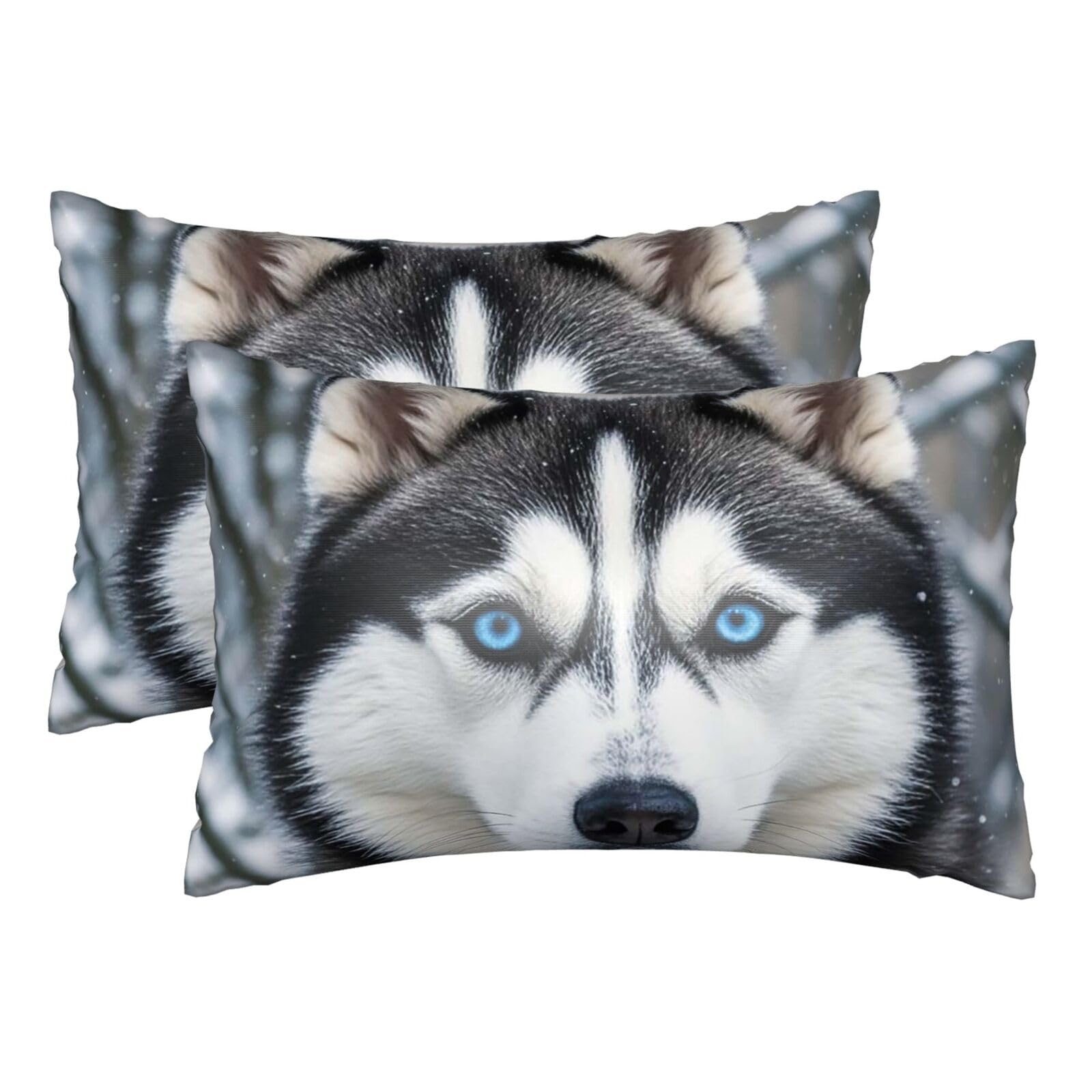 Silk Pillowcases Set of 2 Pillow Shams Breathable Soft Pillow Covers with Envelope Closure Blue eyed husky Pillowcases 20x30 Inches Washed Pillow Cases for Hair and Skin