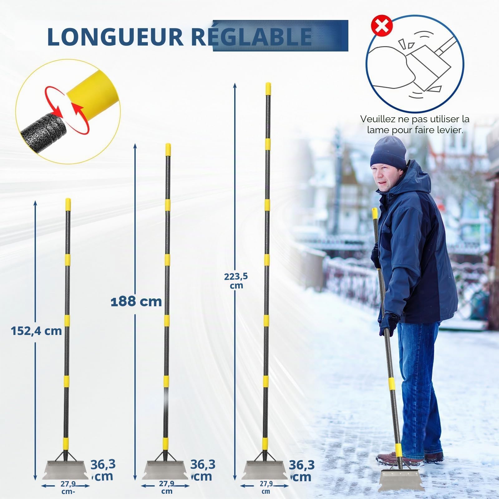 Pelle de nettoyage avec manche de 200 cm - Appareil de désherbage - Pelle de jardin plate multifonction - Pour désherber, gratter et enlever la glace
