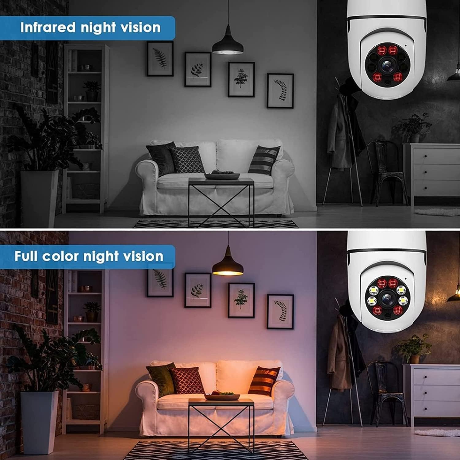 WiFi Light Bulb Camera/1080P Security Camera/2.4GHz WiFi Smart 360°Panoramic Indoor Surveillance Camera with Night Vision Motion Detection Alarm Two-Way-Talk Phone Remote View Outdoor (White-1pcs) image 5