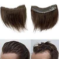 Vista 8 de Tupé de cabello humano 100% de piel sintética de cabello humano para hombres, parte frontal para retroceso, sistemas de reemplazo de línea capilar