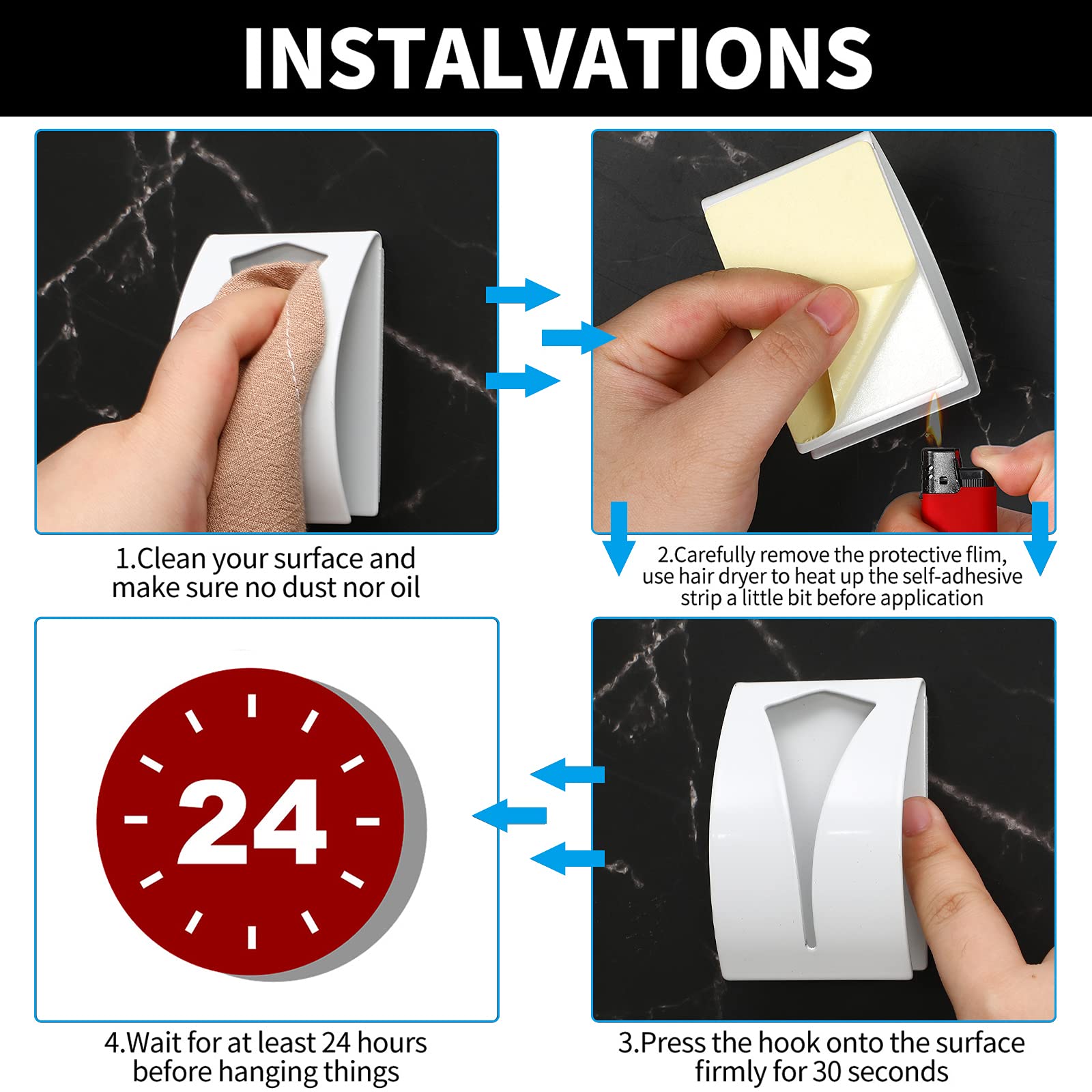 Boao 4 Pcs Self Adhesive Towel Hook Holder Grabber Stainless -4 Boao 4 Pcs Self Adhesive Towel Hook Holder Grabber Stainless -4