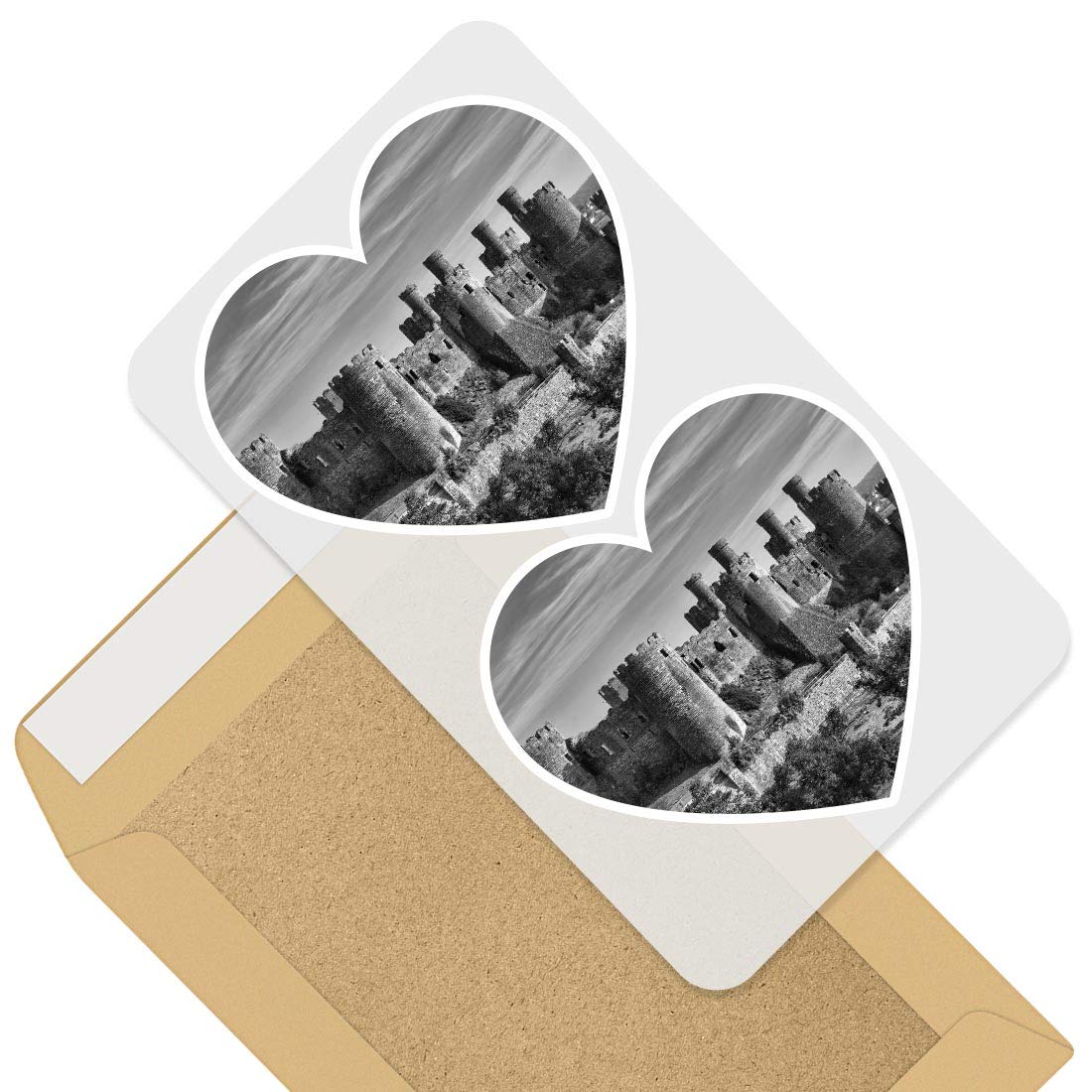 Destination Vinyl Ltd Bw Welsh Conwy Castle Wales 37293 Awesome 2 X Heart Stickers 10 Cm - Bw - Welsh Conwy Castle Wales Fun Decals For Laptops,Tablets,Luggage,Scrap Booking,Fridges #37293