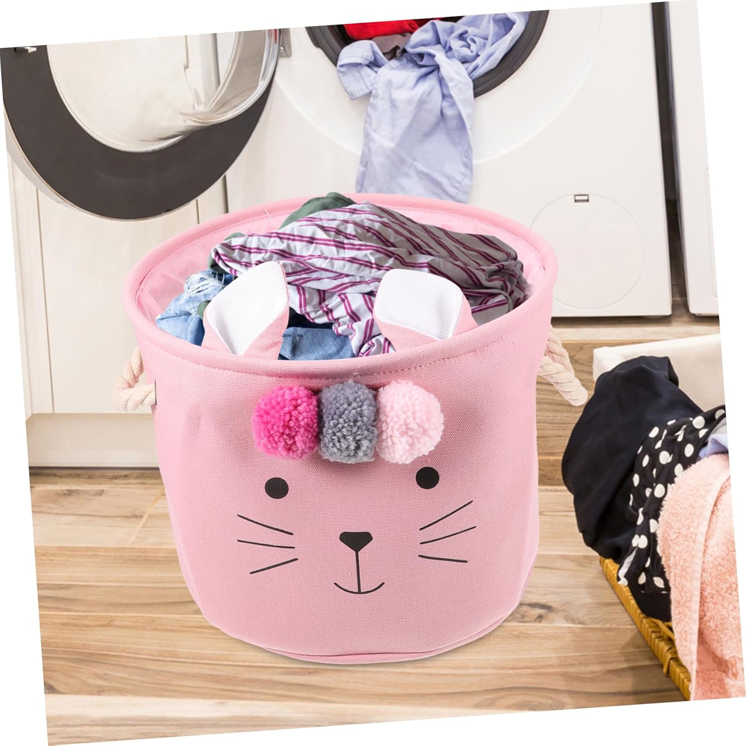 Fabric Laundry Basket Wheels Large Capacity Portable Storage Box Girls' Laundry Hamper Adorable Design