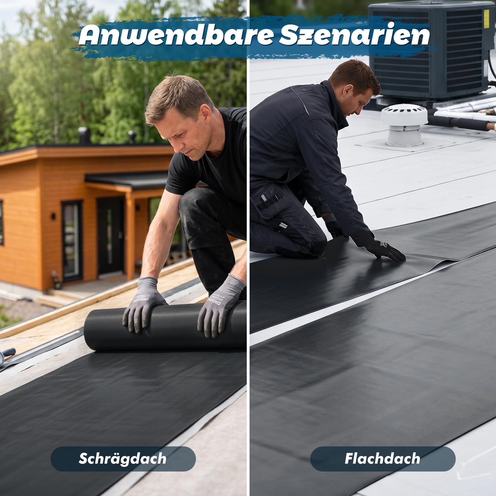 1 x 5M Dachfolie Aluminium, 5㎡ Bitumenkleber Selbstklebend Dachbahn für Gartenhäuser, Carports und Schuppen,– UV Beständig & Wasserdicht (Schwarz)