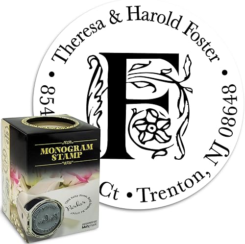 Sello de dirección con monograma, sello de goma autoentintado personalizado, estilo 018, con cubierta inferior de bloqueo, elige entre 15 colores de