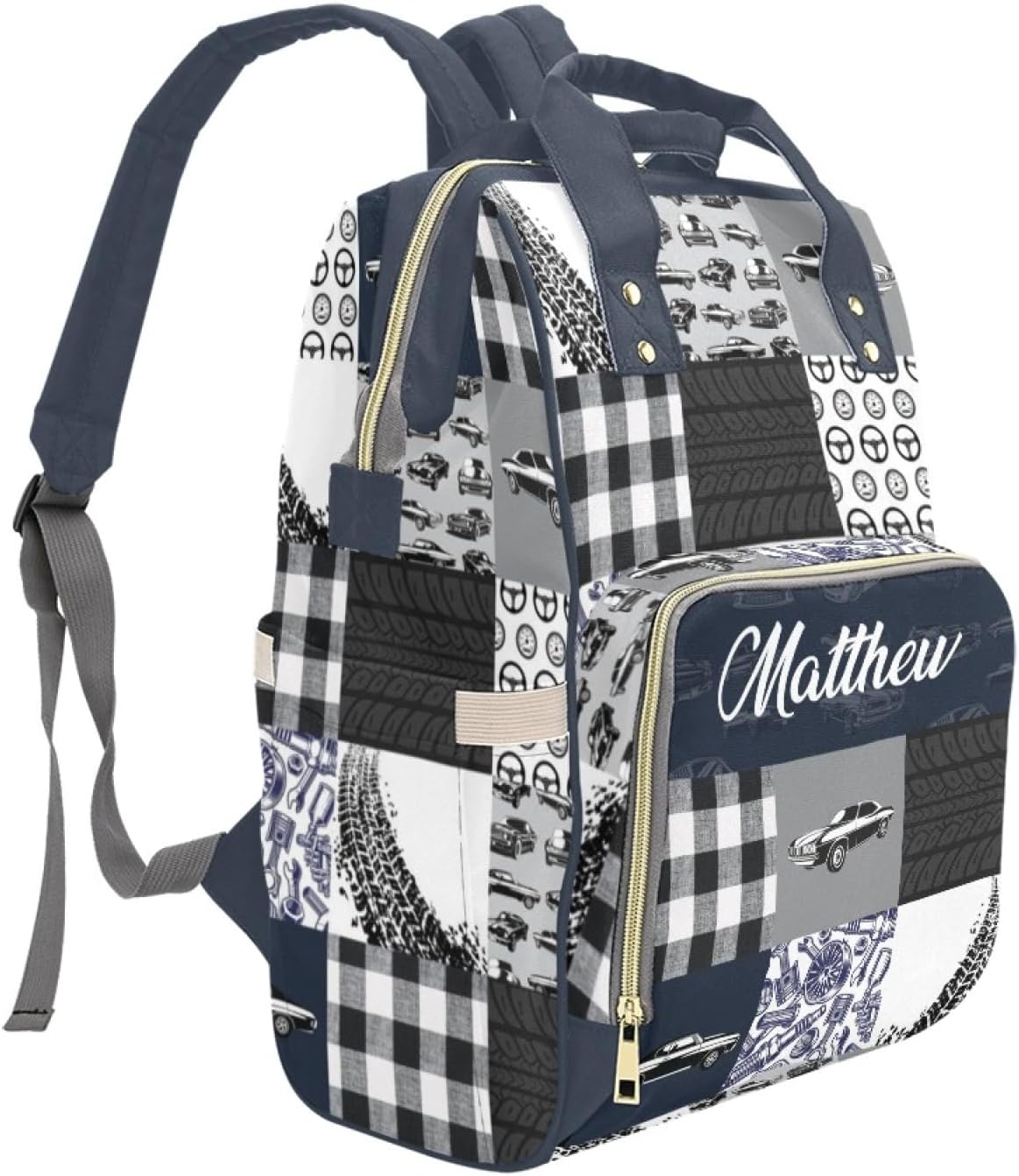 Customized Car Blue Mummy Bag Custom Nursing Bags with Name Tote Bag Personalized Diaper Bag Backpack Gift for New Dad Mom