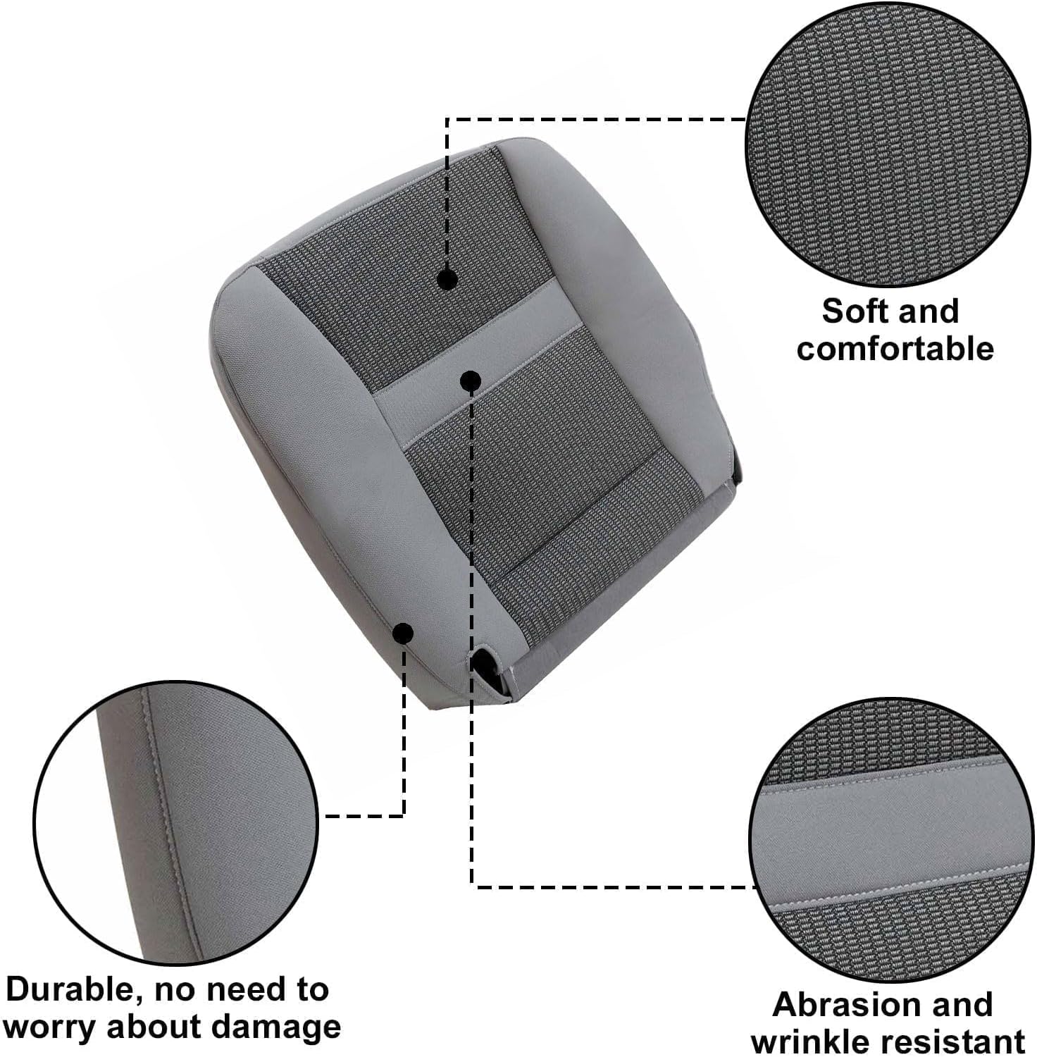 SecosAutoparts Driver Side Bottom and Foam Cushion Replacement Cloth Seat Cover Gray Compatible with Dodge Ram 1500 2500 3500 4500 5500 2006 2007 2008 2009 2010