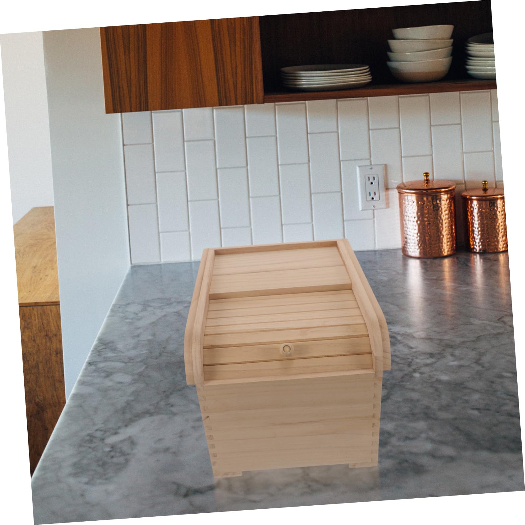 Cabilock Boîte de Rangement pour Riz en Bois 5kg, Couvercle à Rouleau