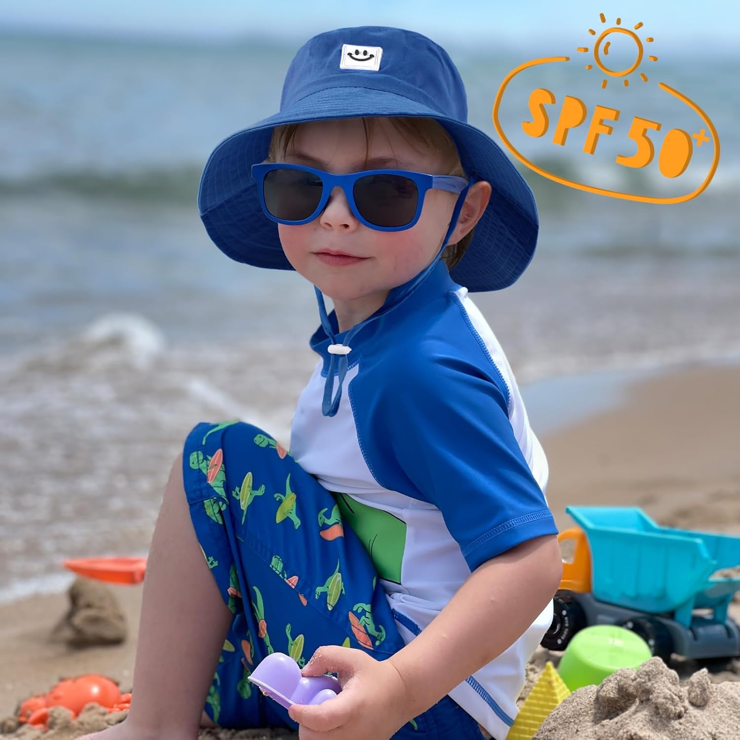 Kids Sun Hat Smile Face Bucket Hat for Toddler Girls Boys UPF 50+ Sun Protection Toddler Summer Hats - Image 2