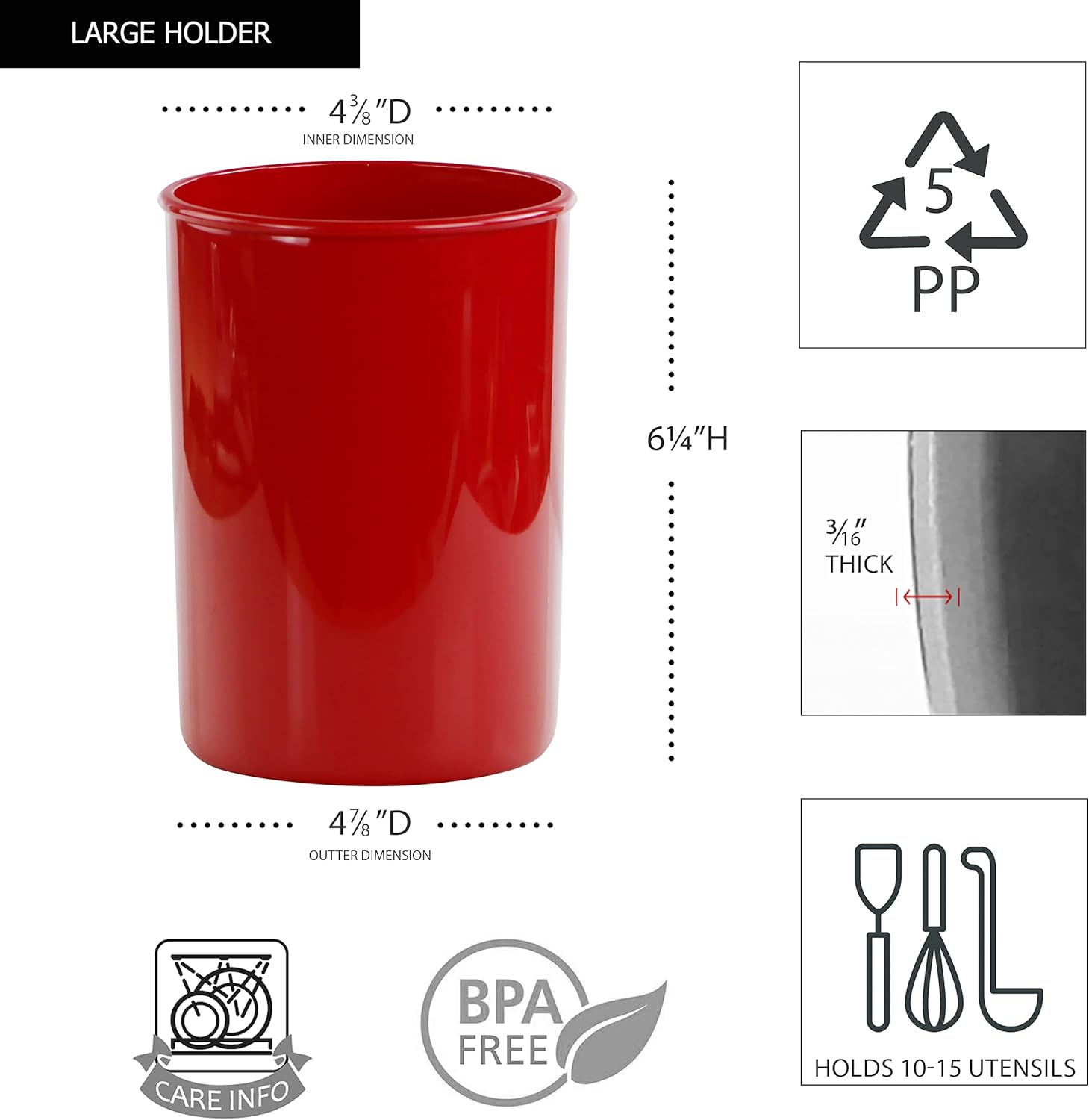Reston Lloyd Multipurpose Utensil/Crock Holders Organize Wide Variety of Sizes of Utensils & Tools, Includes Extra Large, Large, & Miniature, Set of 3, Red