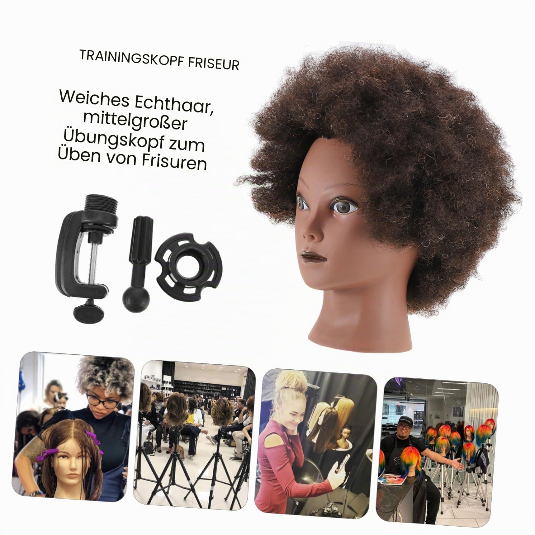 UKCOCO Afro Trainingskopf Echthaar Friseur Mannequin Kopf 10.63X6.69X5.91In Afrikanischer Schaufensterpuppenkopf Für Haarflechten Styling Übung Salon Friseur-Übungswerkzeug