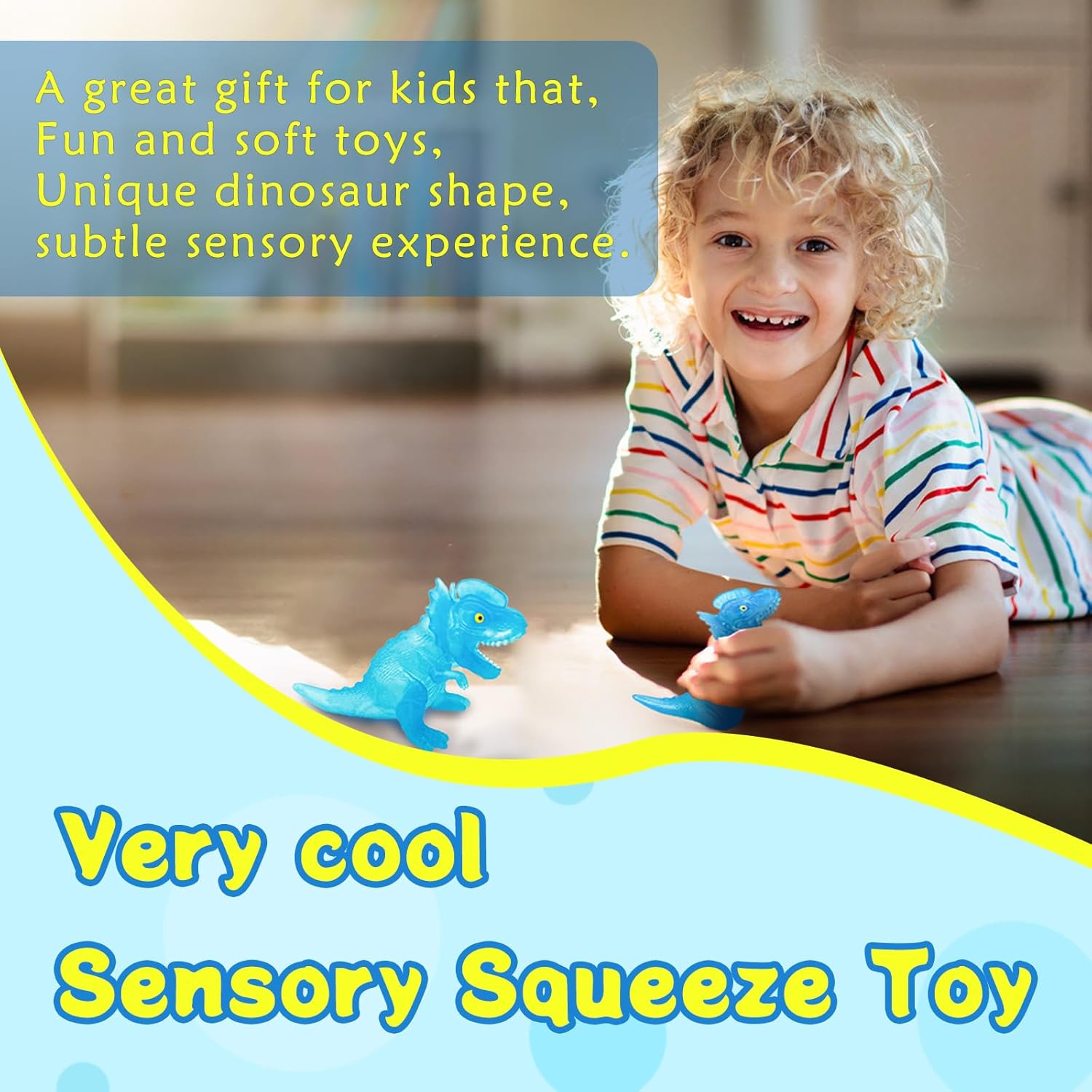BENSE 3.7" Squishy Sensory Fidget Toy with Dinosaur - Realistic Stress Relief Fidget Toy for Kids & Adults, Anxiety Relief Party Favors & Birthday Gift for Boys Girls (Blue, Ages 3+)