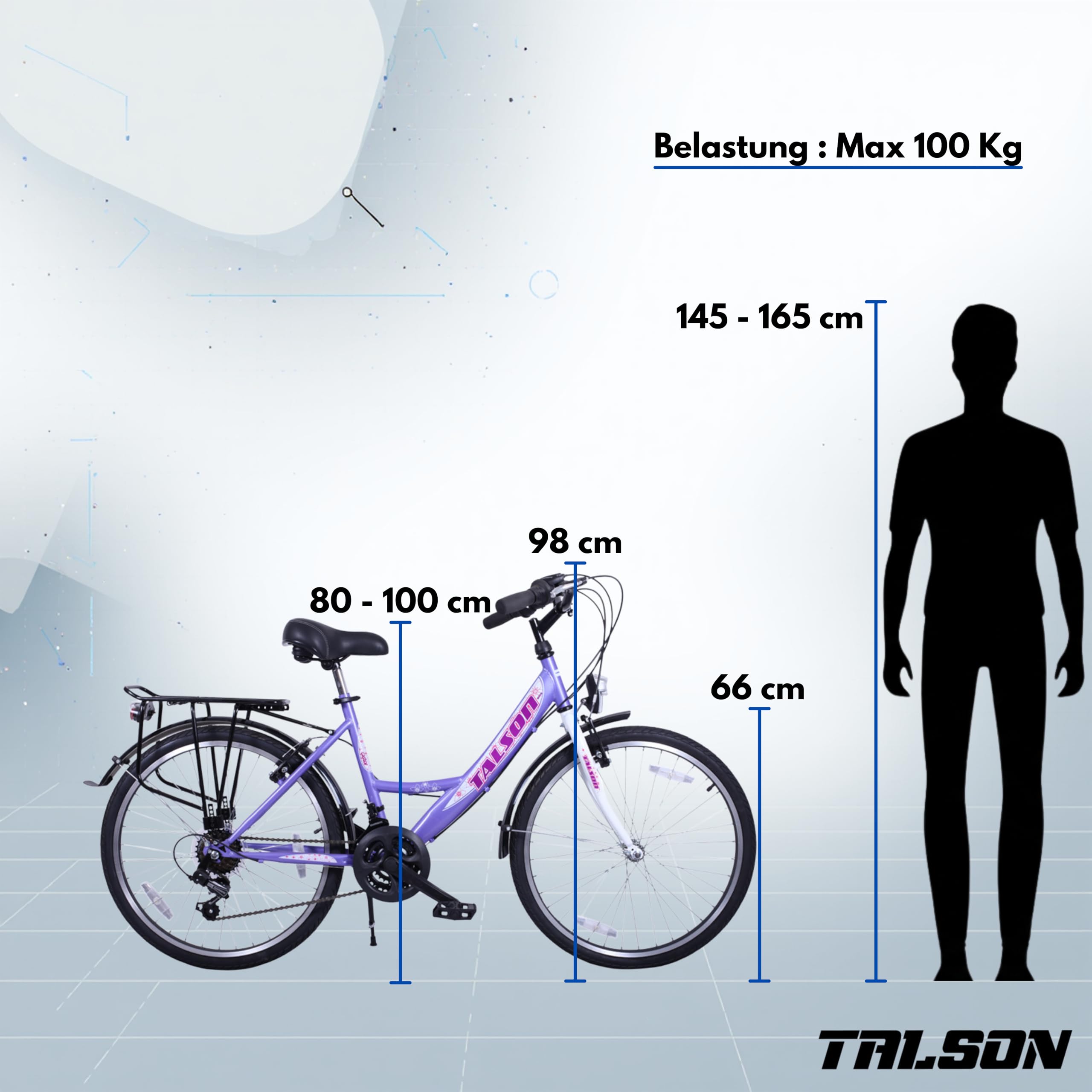 Talson 26 Zoll Fahrrad 21-Gang SCHALTUNG MIT Beleuchtung Lila-Weiss