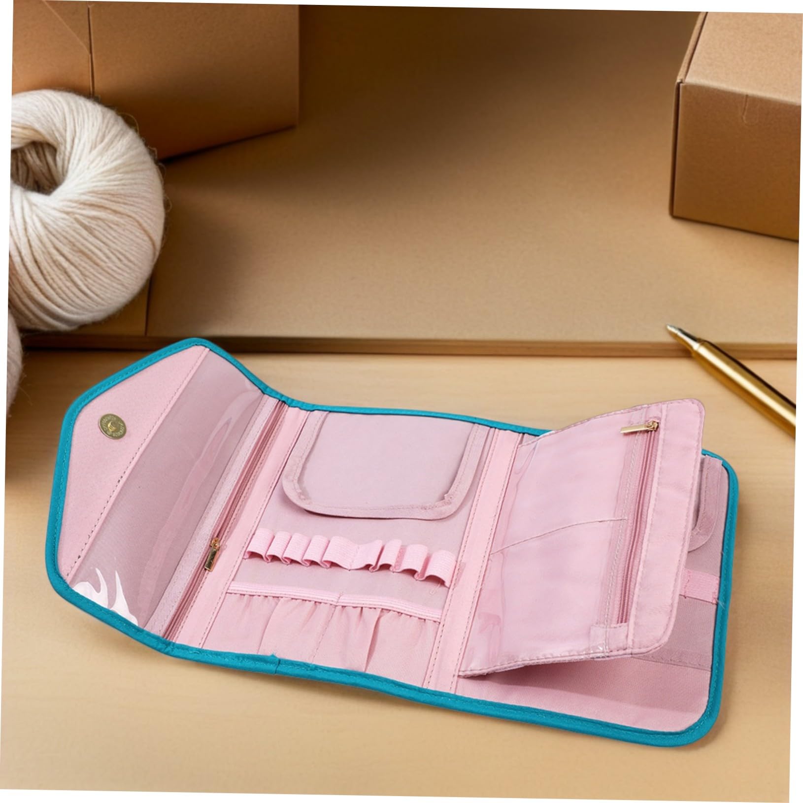 AUTSUPPL Bolsa Organizadora para Ganchillo con Compartimentos Múltiples Estuche de Oxford Portátil para Herramientas de Crochet Almacenamiento de Accesorios de Tejido y Proyectos de