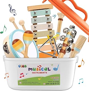LOOIKOOS Baby Musical Instruments,Montessori Wooden Toys for Toddlers 1-3 Preschool Educational Neutral Colors Percussion ...
