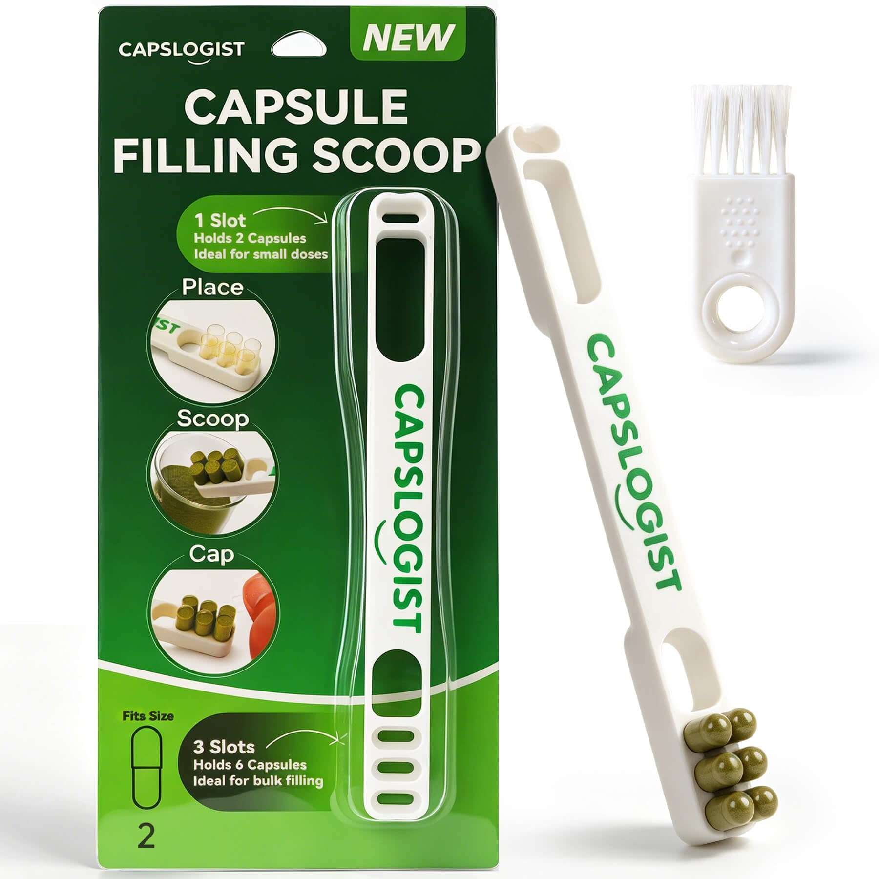 Capsule Filling Scoop for Size 2, Pill Filler Kit with Brush