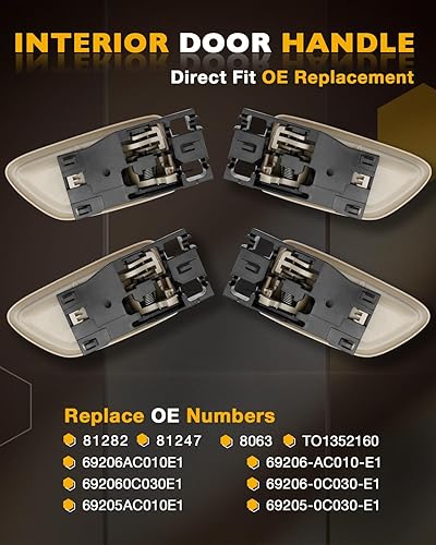 Miniatura 3 de Juego de manijas de puerta interior con bisel (4 unidades), compatible con Toyota Avalon Sequoia Tundra 2000-2007 (Crew Cabs), beige, delantero y