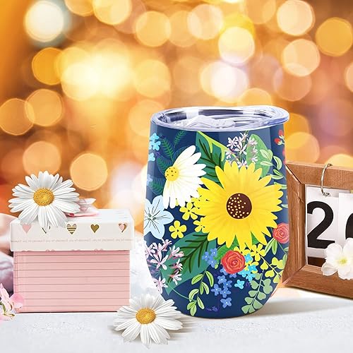 Miniatura 8 de NymphFable Vaso de vino de flores de 12 onzas con popote y tapa, vaso de vino de acero inoxidable, taza de viaje aislada de doble pared