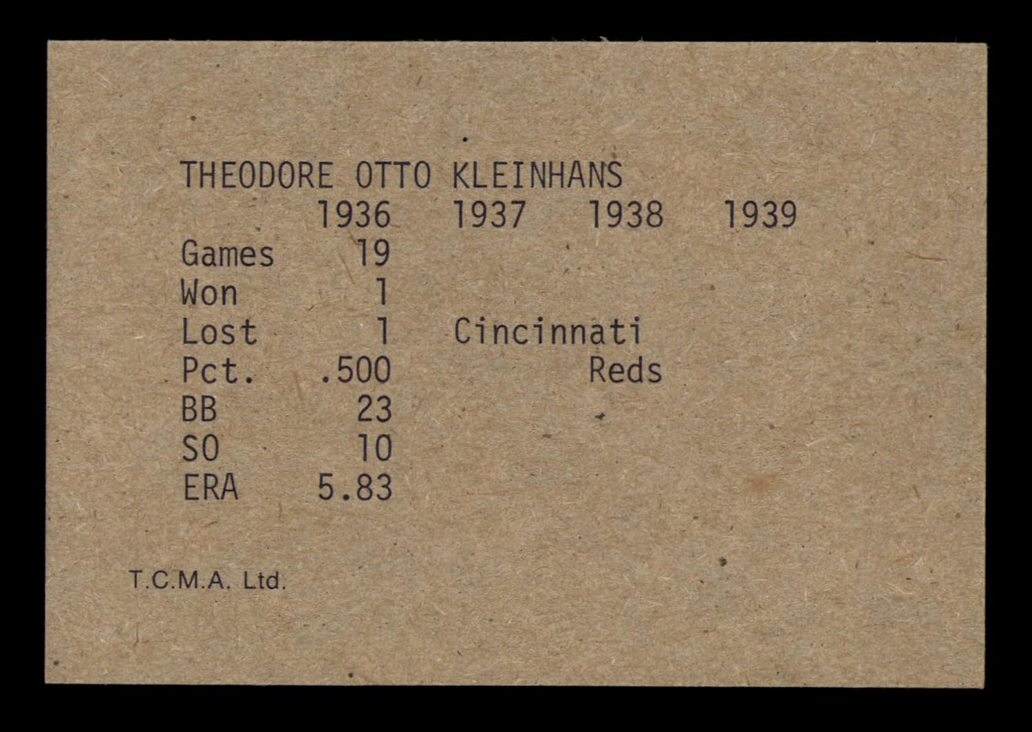 Ted Kleinhans Autographed 1974 TCMA 1936-39 Yankee Dynasty Baseball Card SKU #251880