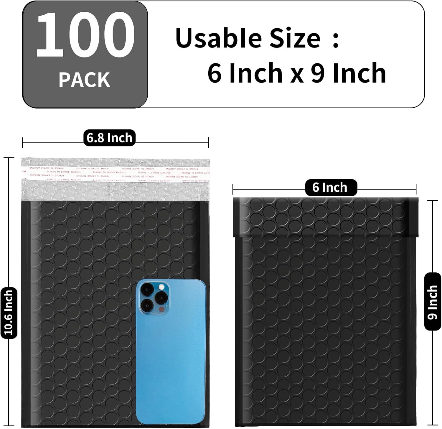 6x10 Bubble Mailers 100 Pack - Usable Size 6x9 Heavy Duty Padded mailer with Self Seal, Waterproof Shipping Envelopes, Bubble Wrap Protection for Ecommerce, Non See Through