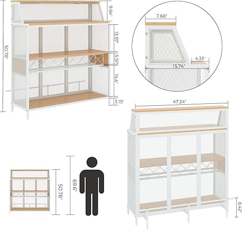 Miniatura 3 de REHOOPEX Armario de bar, barra industrial de 4 niveles de 51 pulgadas, gabinete de licor de granja con reposapiés, gabinete de bar de madera,