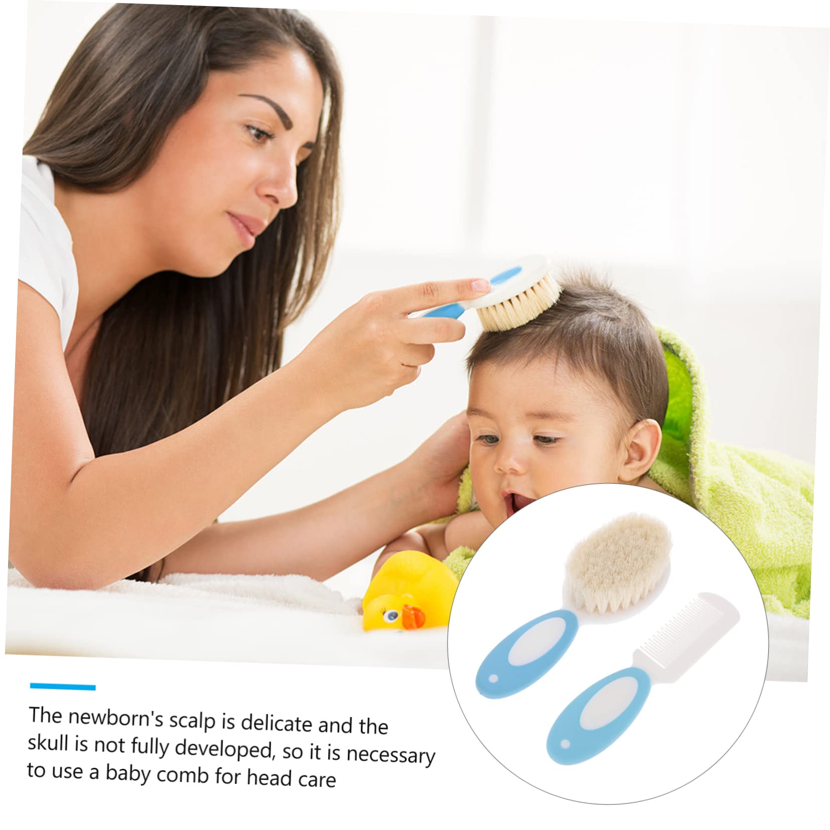 Abaodam 2sets Infant Hair Brush Toddler Hair Comb Natural Wool Kids Brush for Gentle Scalp Care 2pcs*2