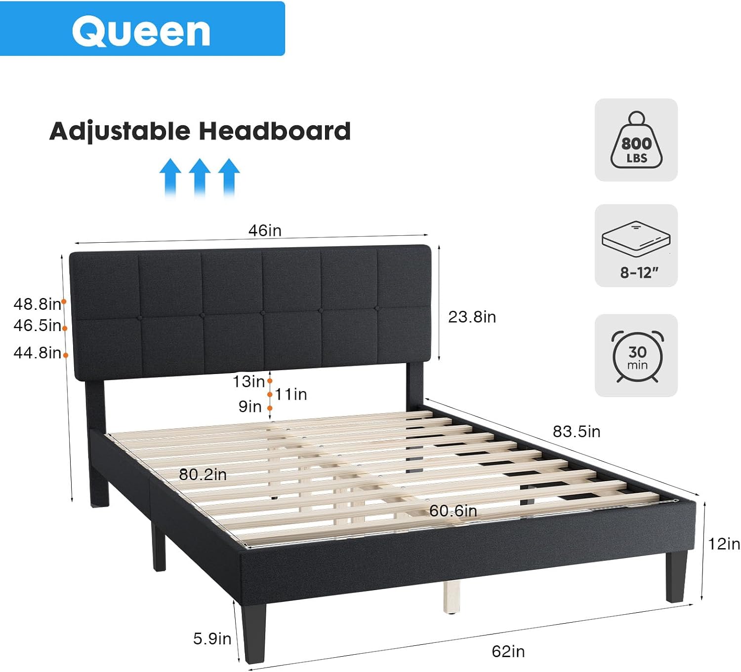Zyerch Queen Bed Frame Dimensions