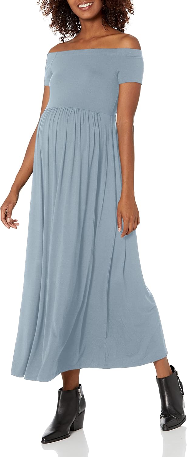 Motherhood Maternity Women's Off the Shoulder Short Sleeve Maxi Maternity Dress