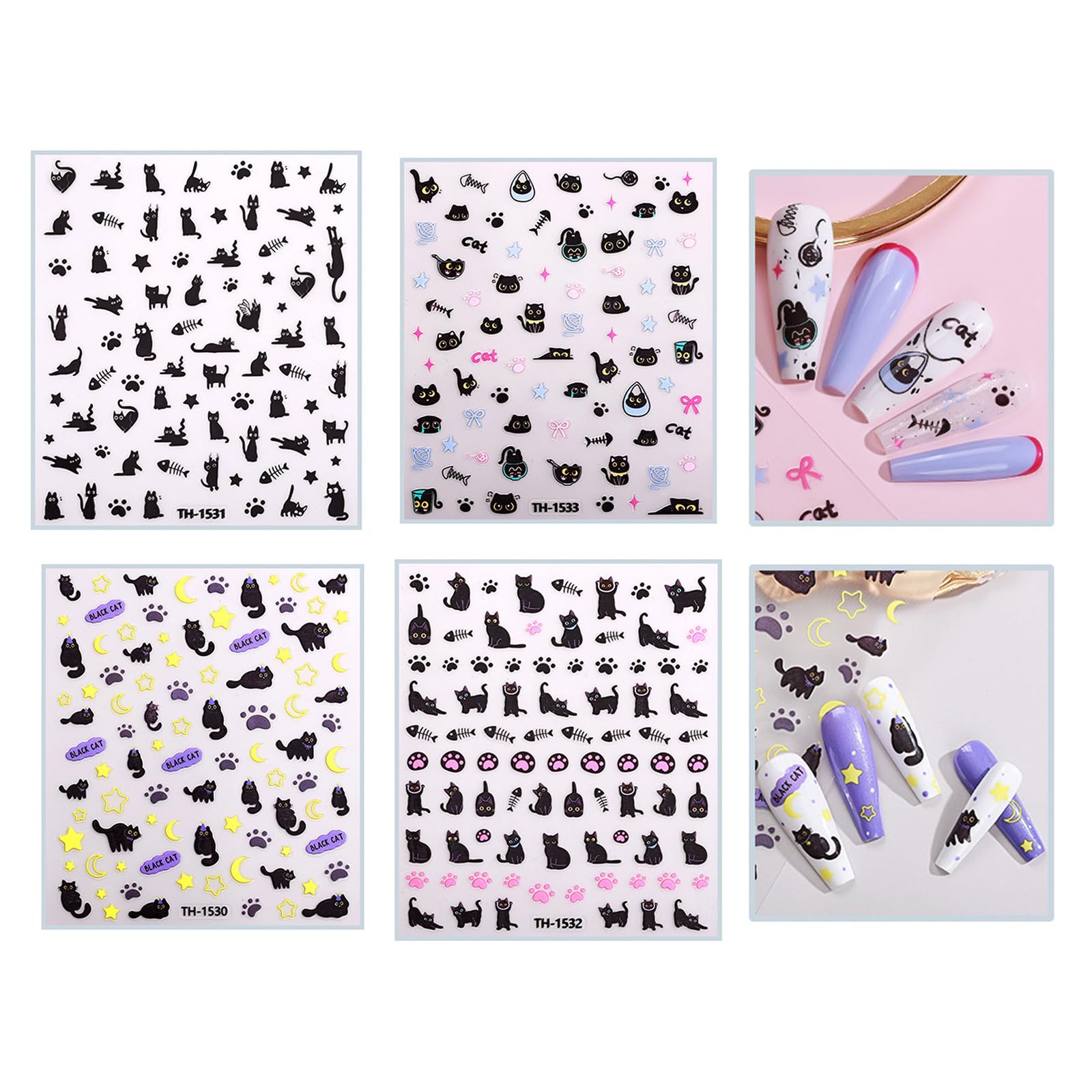 French Tips Nails Art Stickers Adhesive Nails Decals Bows Cats Nails Stickers Manicure Accessories for Nails Art Decors