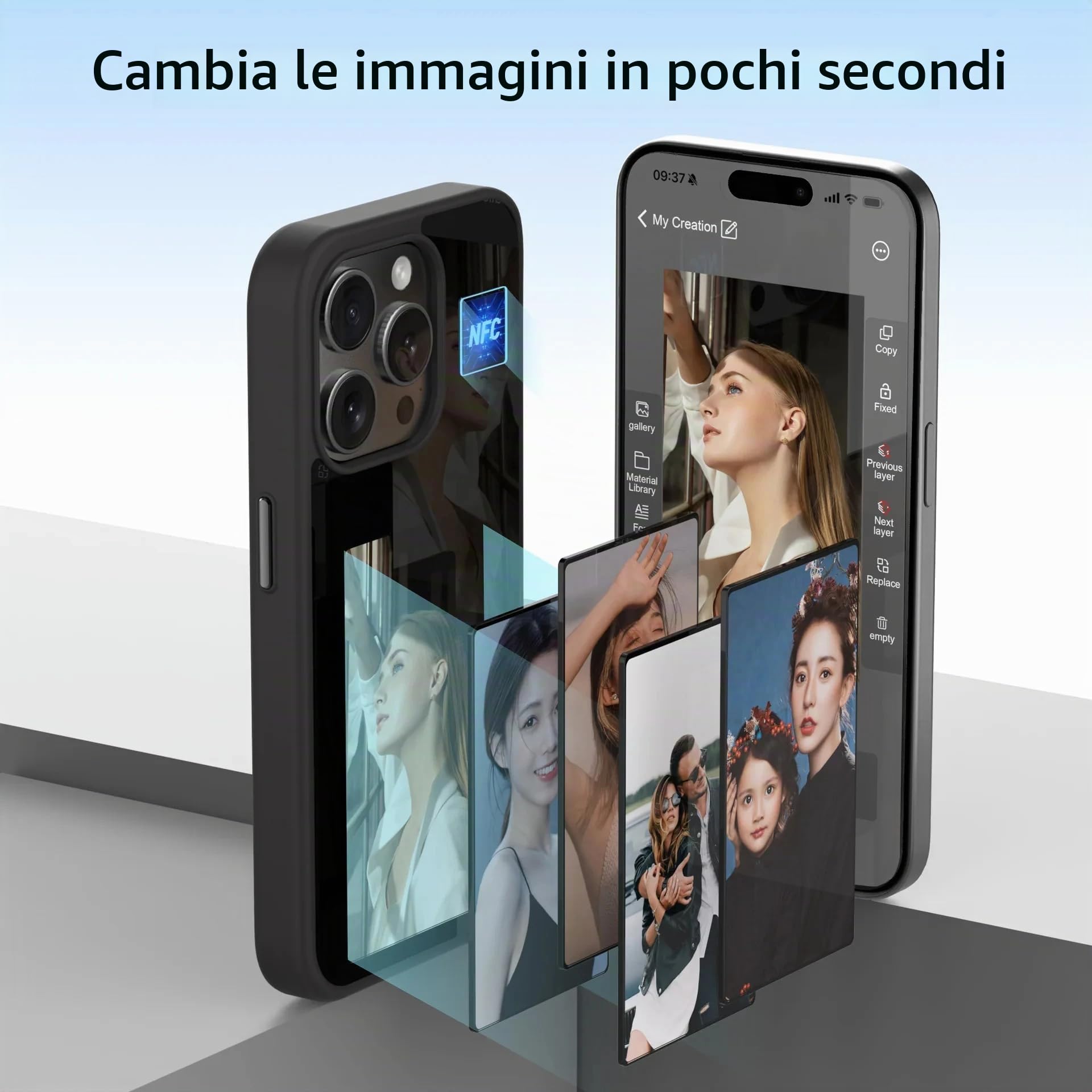 Custodia per Telefono con Schermo a Inchiostro NFC Smart Compatibile con iPhone 15 14 13 Plus Pro Max, 4 Colori Display Vivido Foto Personalizzata Custodia per Telefono a Inchiostro Smart