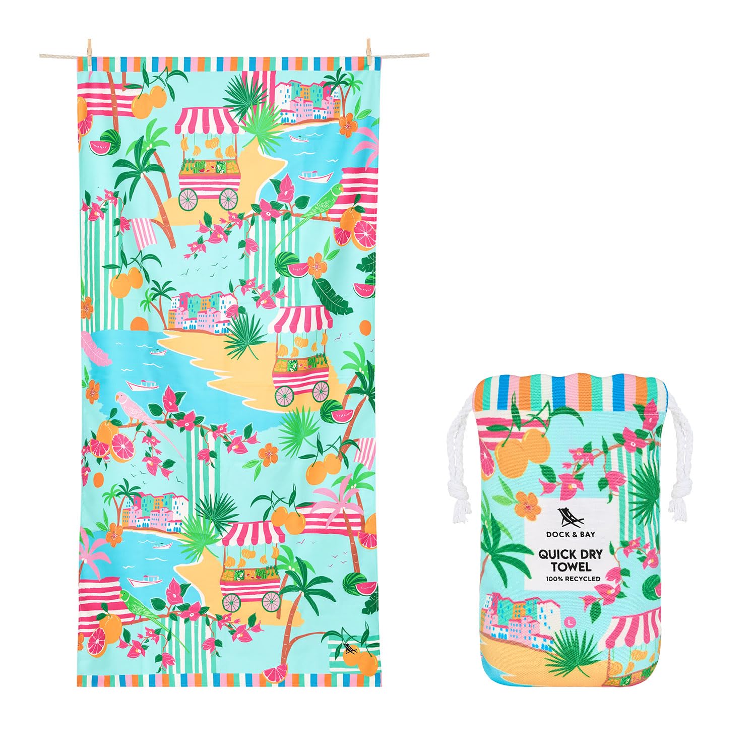 Dock & Bay Beach Towel - Quick Dry, Sand Free - Compact, Lightweight - 100% Recycled - Includes Bag - Sweet Escape - Extra Large (200x90cm, 78x35) — image 1