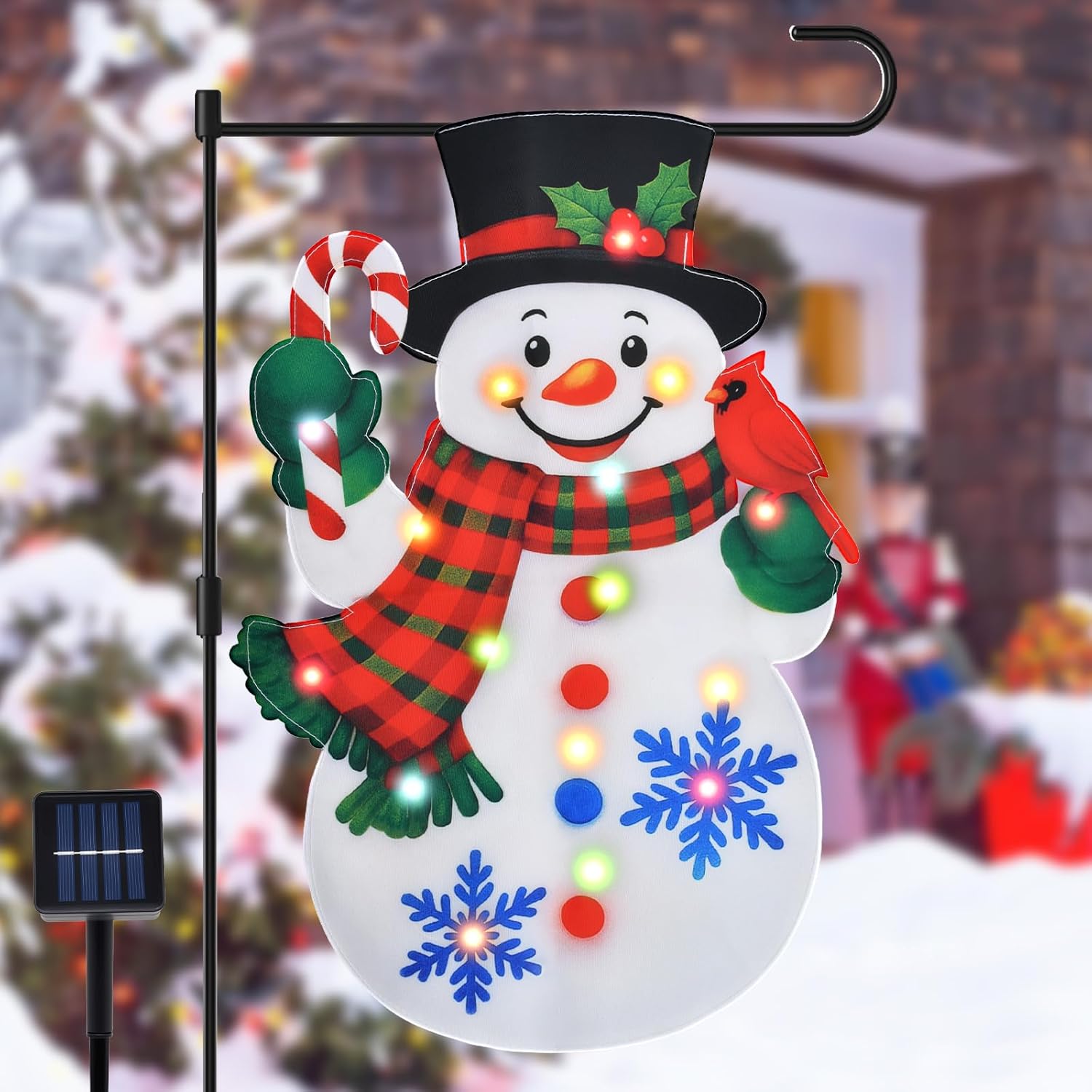12 x 18 Inches Lighted Snowman Garden Flag Decorations - Double-Sided Vertical Christmas Holiday Yard Flag Sign with LED Lights, Indoor Outdoor House Patio Décor Party Supplies